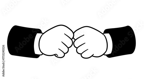 Simple black and white fist bump gesture icon representing unity and friendship