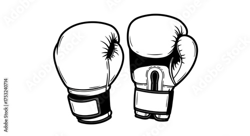 Classic boxing gloves design in black and white drawing style