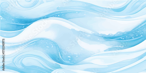Fluid Watercolor Blue Ocean Wave Texture Background with White Foam and Tropical Sea Flow for Modern Abstract Marine Design