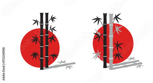 Minimalist bamboo with red sun background in japanese style