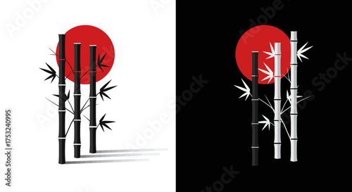 Minimalist bamboo and sun design with dual-tone background for asian themed d…