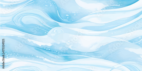 Fluid Watercolor Blue Ocean Wave Texture Background with White Foam and Tropical Sea Flow for Modern Abstract Marine Design