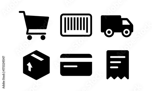 E commerce essentials icons set for online shopping, delivery, and payment systems design