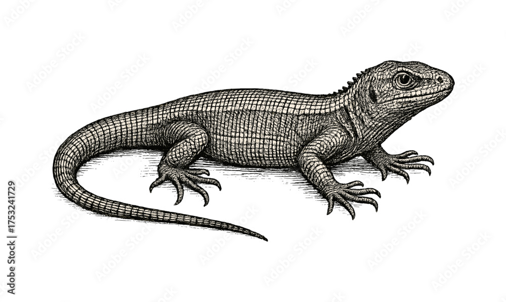 Fototapeta premium Detailed pen sketch of a lizard on white background
