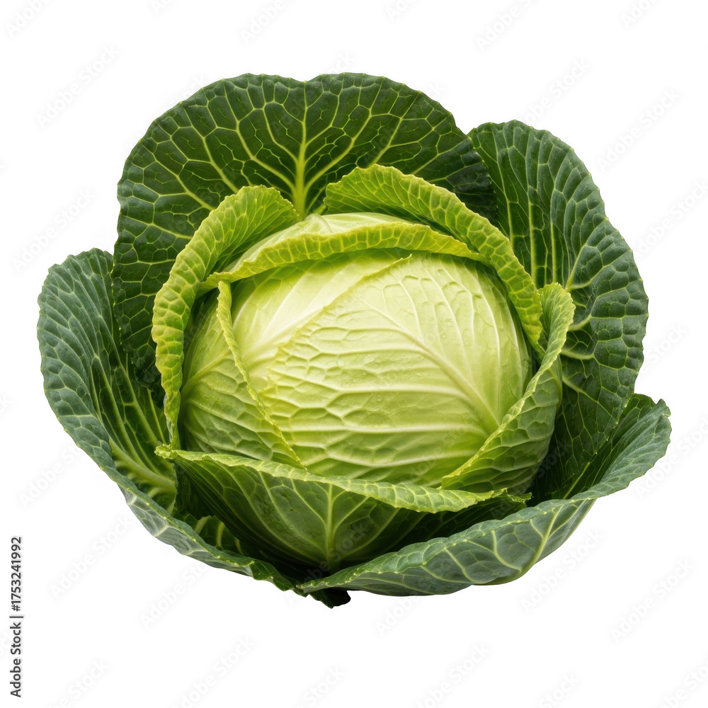 Fototapeta premium Fresh green cabbage isolated on transparent background