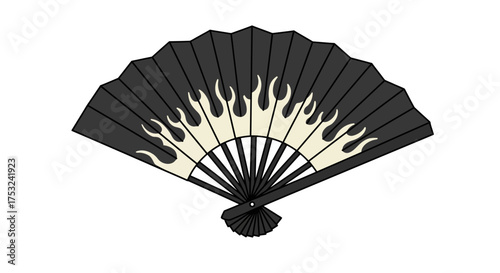 Traditional japanese fan with stylish flame design in flat art style