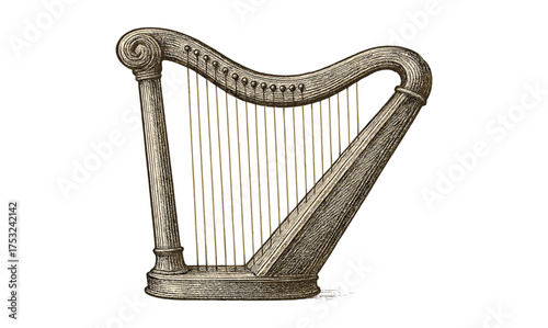 Elegant vintage harp artwork: classic string instrument design