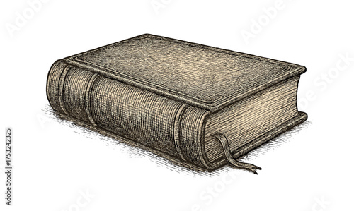 Detailed sketch of a vintage hardcover book with bookmark