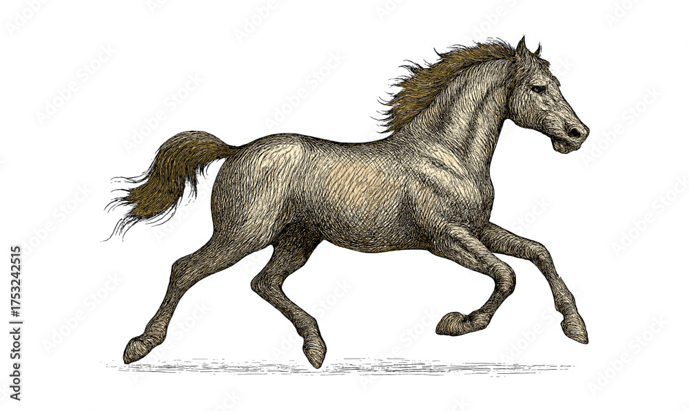 Fototapeta premium Detailed sketch of a running horse on white background