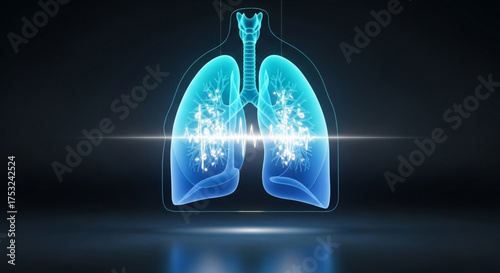 Illustration of human lungs with glowing details, representing respiratory health and medical technology advancement