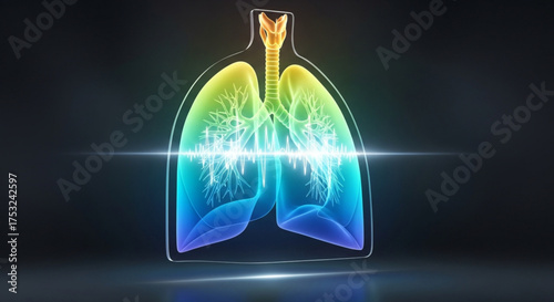 Detailed illustration of human lungs with vibrant colors, representing respiratory health and medical technology