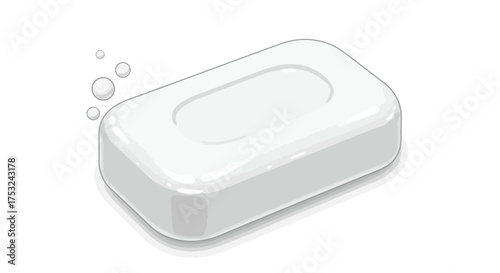 Realistic white soap bar with bubbles on clean background for hygiene concepts