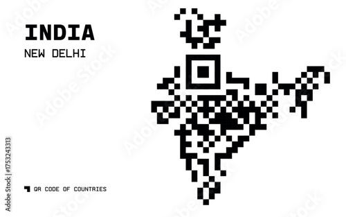 India Map in QR Code Style with New Delhi Marked