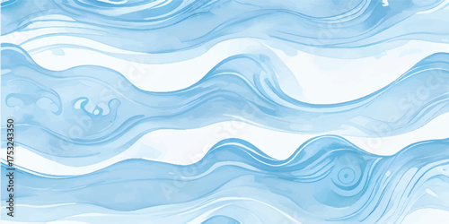 Abstract Blue and White Watercolor Ocean Wave Background with Fluid Sea Splash Layers and Tsunami Wave Texture for Modern Beach Design