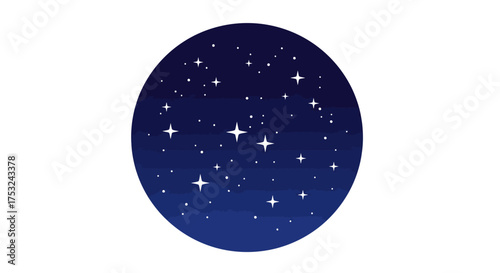 Starry night sky in circular format with twinkling stars