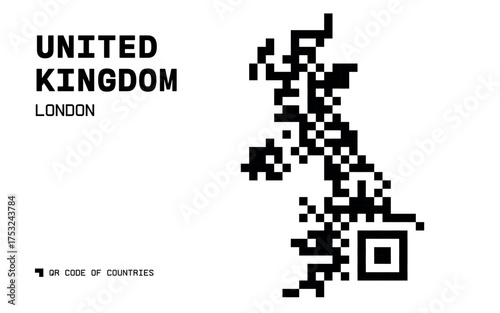 United Kingdom Map in QR Code Style with London Marked
