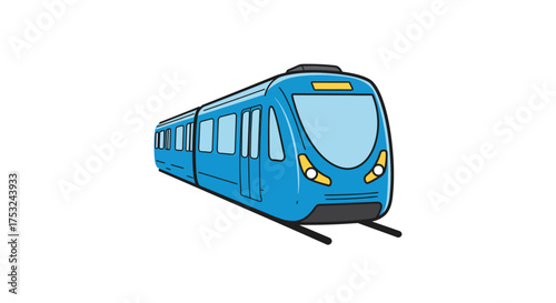 Modern blue train on tracks in minimal style