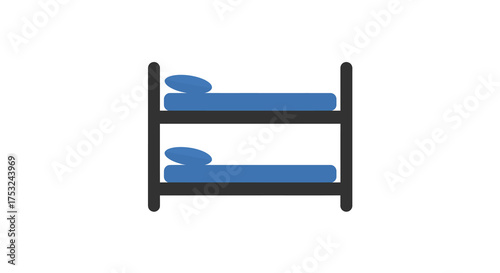 Minimalist bunk bed icon with blue pillows on white background