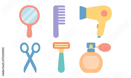 Essential haircare tools in colorful flat design for modern styling needs