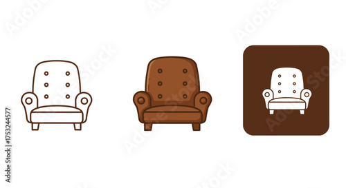 Set of cozy armchair designs in line, color, and icon styles