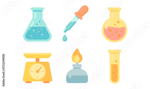 Colorful laboratory equipment collection with flat design elements for educational and scientific use