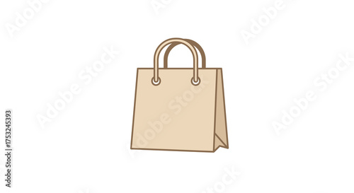 Minimalist shopping bag icon with handles and white background