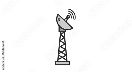 Minimalist icon of satellite dish on tower for communication networks and tec…
