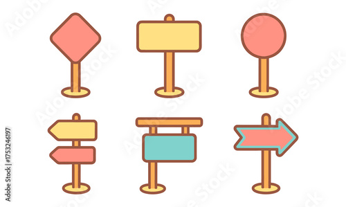 Colorful cartoon style road signs collection for navigation projects