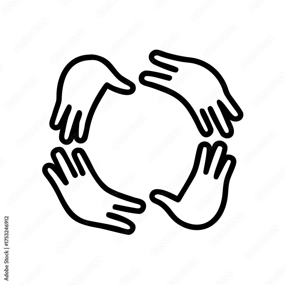 Fototapeta premium Four hands forming a square, representing teamwork