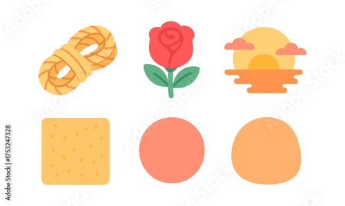 Minimalist icons of nature and everyday objects in flat style