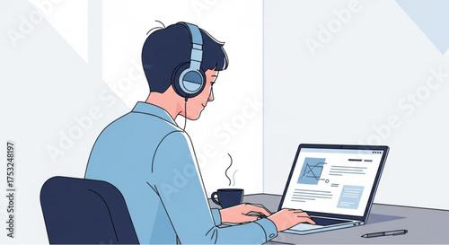 young man working on laptop