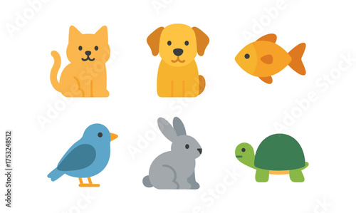 Cute cartoon animals collection featuring pets in flat design style