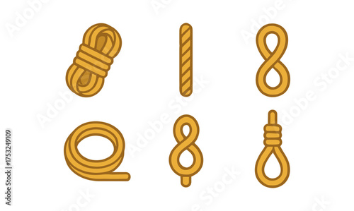 Collection of knotted rope icons in simple flat style
