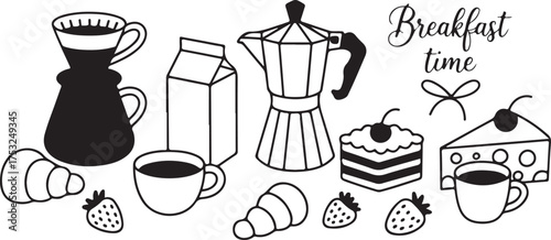 Classic breakfast time table engraving vector
