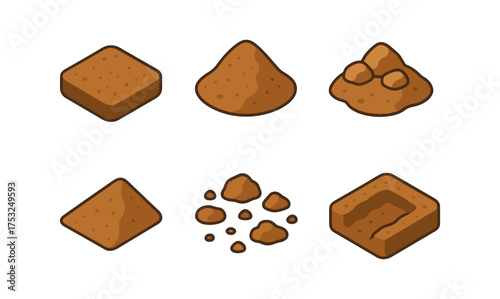 Flat style brown soil shapes collection for game design and animation