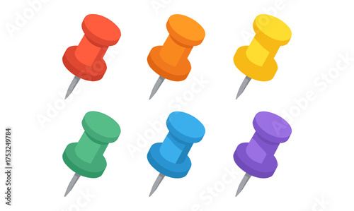 Colorful push pins set in 3d isometric style
