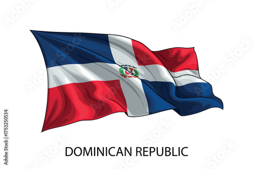 Dominican Republic national flag waving in the wind illustration