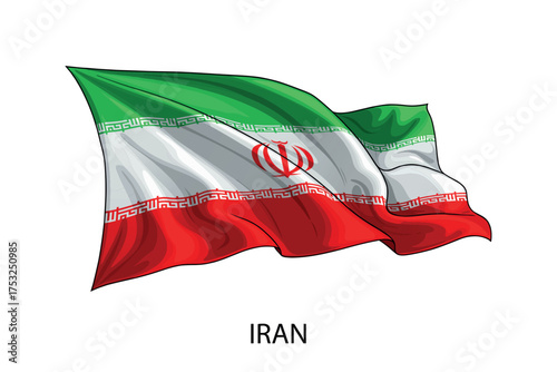 Iran national flag waving in the wind illustration