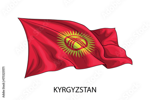Kyrgyzstan national flag waving in the wind illustration