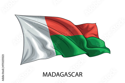 Madagascar national flag waving in the wind illustration