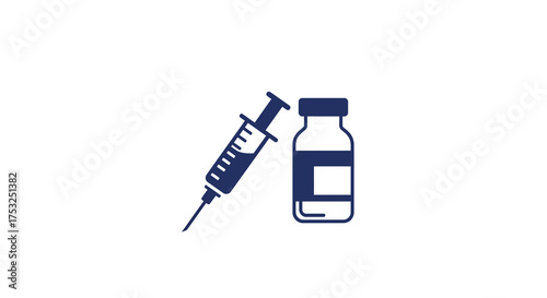 Minimalistic medical syringe and vaccine bottle icon in monochrome style