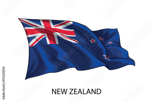 New Zealand national flag waving in the wind illustration