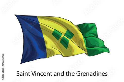 Saint Vincent and the Grenadines national flag waving in the wind illustration