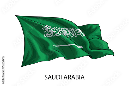 Saudi Arabia national flag waving in the wind illustration
