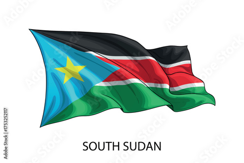 South Sudan national flag waving in the wind illustration