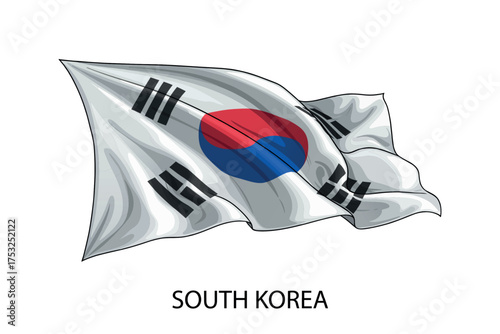 South Korea national flag waving in the wind illustration