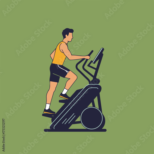 Person exercising on a modern elliptical machine with a green background