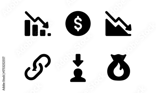 Economic downturn icons: financial crisis symbols for digital use