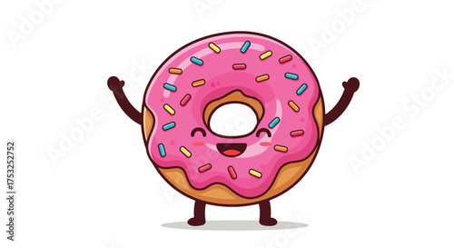 Cheerful pink donut character with colorful sprinkles and happy expression