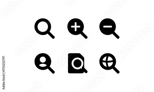 Minimalist zoom and search icons set for digital interfaces